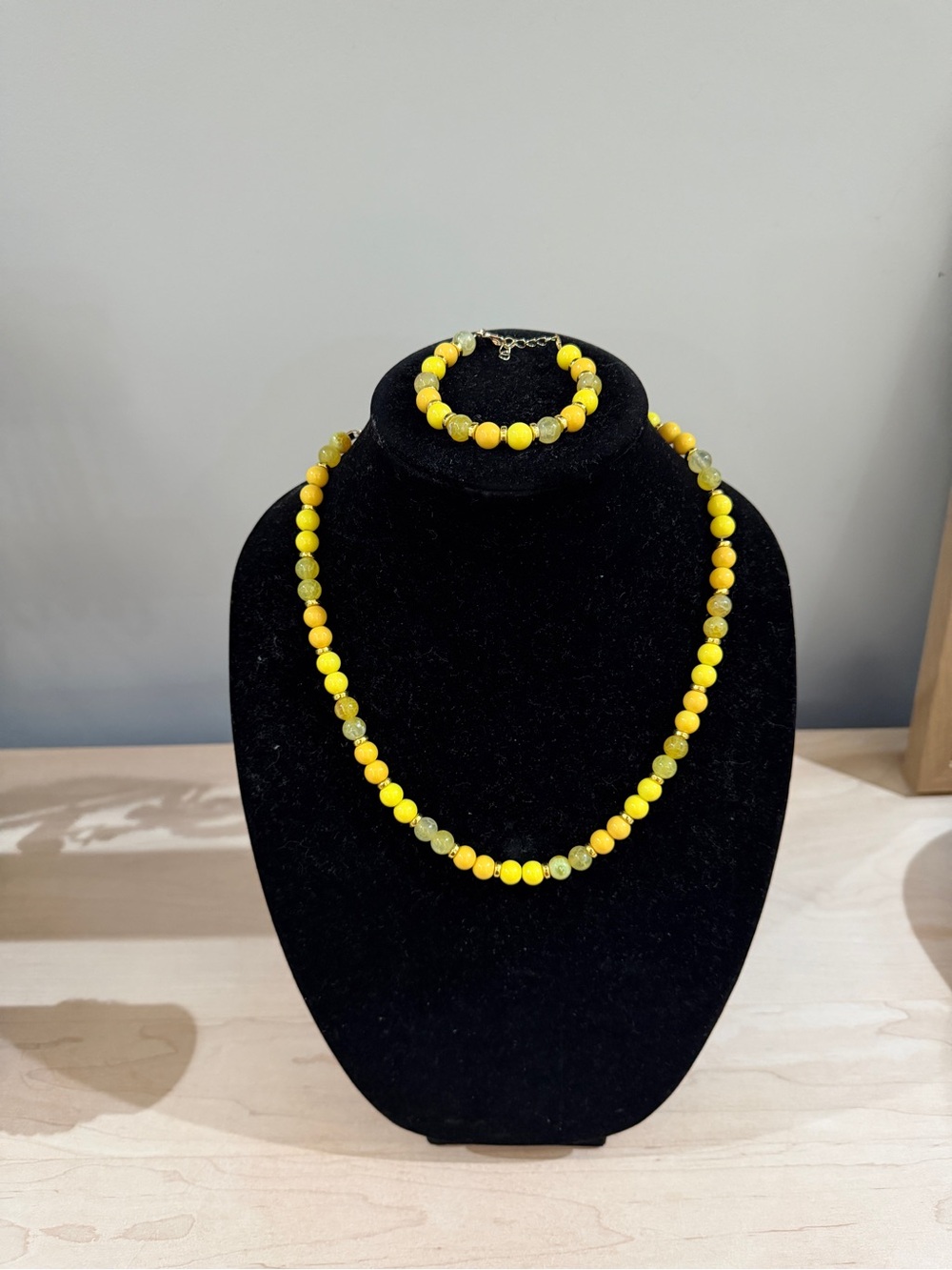 Yellow Beaded Necklace and Bracelet Set
